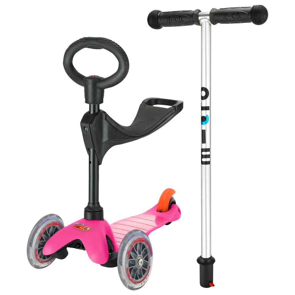 Pink 3in1 classic scooter by Micro Scooters suitable from 12 months to 5 years. Free delivery. Discount for newsletter subscribers.