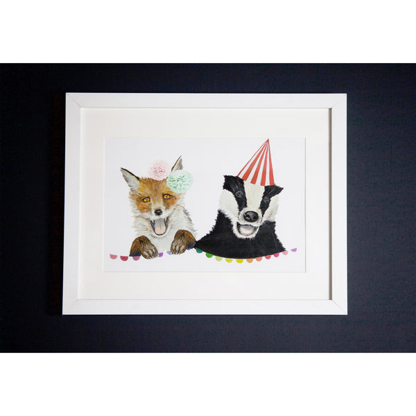 Fox and Badger art print A4 size by independent British brand Wild Hearts Wonder