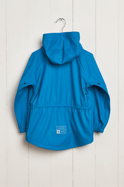 Boys Turquoise Rainster waterproof jacket by British brand Grass & Air - modern, stylish rainwear for kids