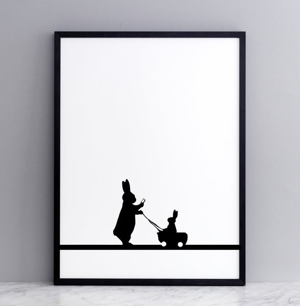 HAM studio by Joanna Ham - rabbit prints designed and hand screen printed in London, UK - modern monochrome kids interiors - insta baby rabbit