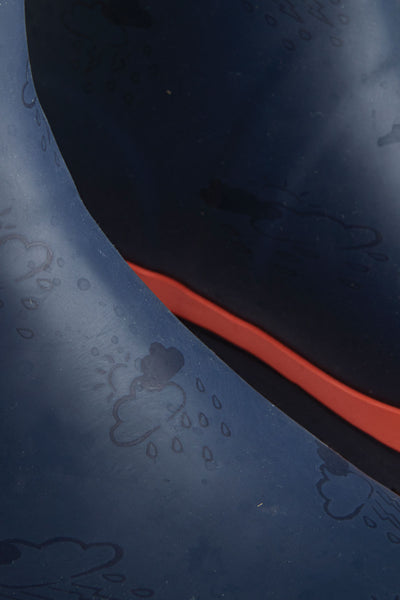 Navy and Coral Wellies by British brand Grass & Air - modern, stylish rainwear for kids