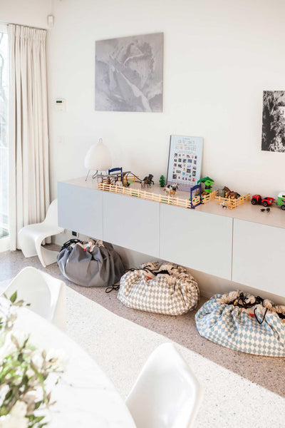 PLAY & GO Diamond Grey and White Monochrome Toy Storage Bag and Play Mat Modern Stylish Fun Interiors